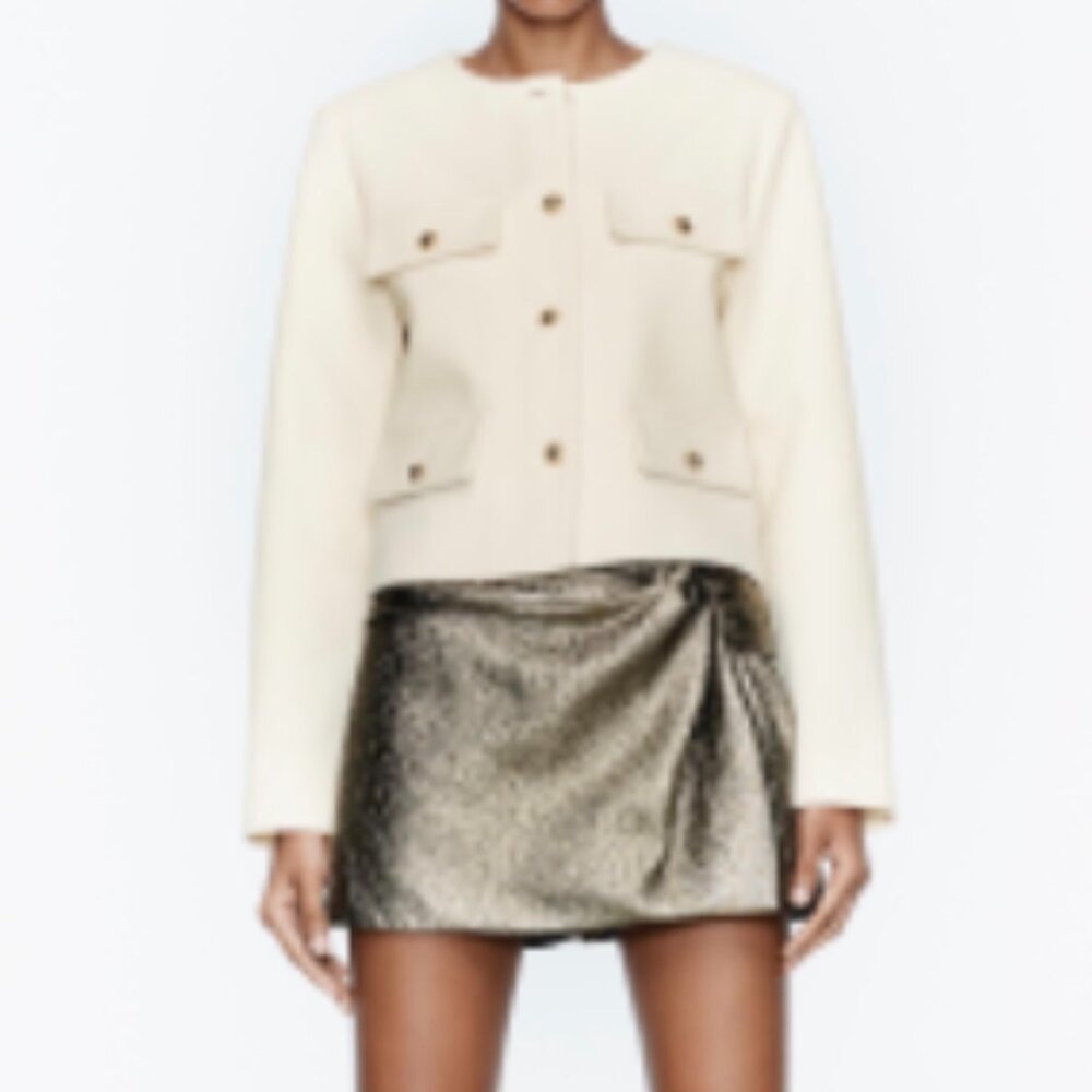 ZARA Women's Cropped Flap Jacket(Ecru, US M, L/EUR M, L) - Picture 2 of 13